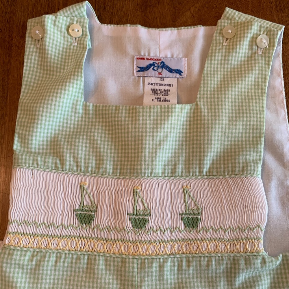 Silly goose smocked shortalls ( romper) sailboats